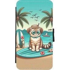 Coque iPhone X / Xs - Wallet noir Chat Surf Style