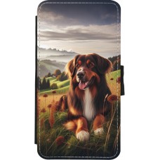 Coque iPhone X / Xs - Wallet noir Chien Campagne Suisse