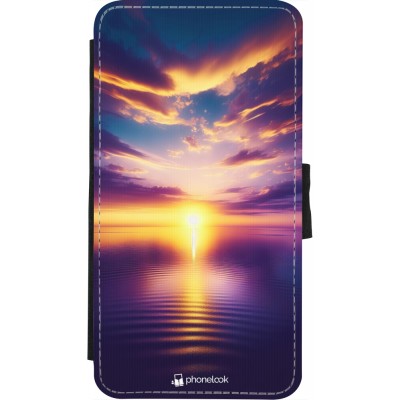 Coque iPhone X / Xs - Wallet noir Coucher soleil jaune violet