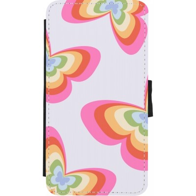 Coque iPhone X / Xs - Wallet noir Easter 2024 rainbow butterflies