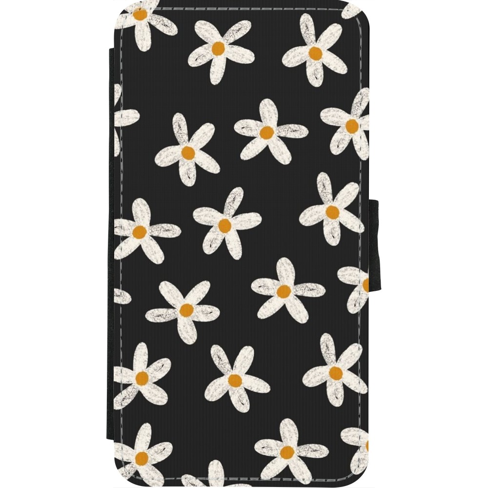 Coque iPhone X / Xs - Wallet noir Easter 2024 white on black flower