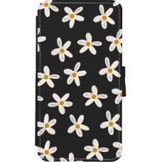 Coque iPhone X / Xs - Wallet noir Easter 2024 white on black flower