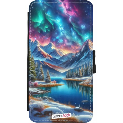 Coque iPhone X / Xs - Wallet noir Fantasy Mountain Lake Sky Stars