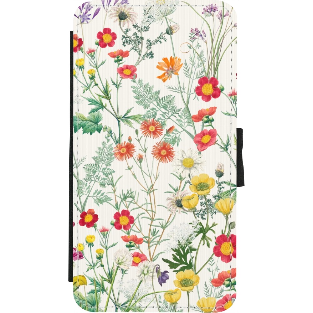 Coque iPhone X / Xs - Wallet noir Flora Botanical Wildlife