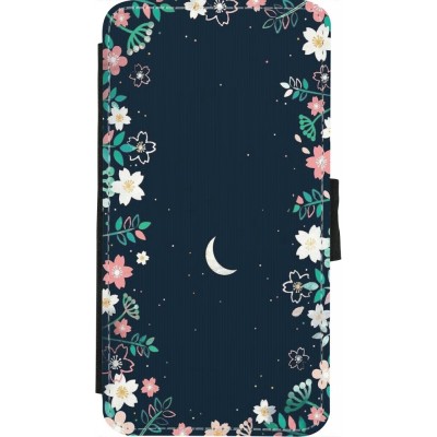 Coque iPhone X / Xs - Wallet noir Flowers space