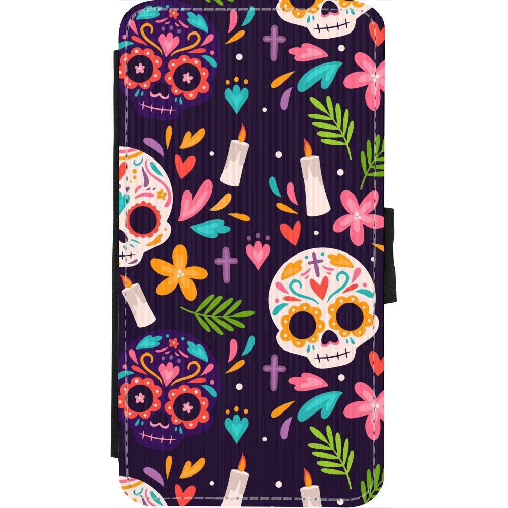 Coque iPhone X / Xs - Wallet noir Halloween 2023 mexican style