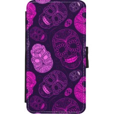 Coque iPhone X / Xs - Wallet noir Halloween 2023 pink skulls