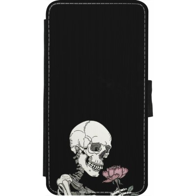 Coque iPhone X / Xs - Wallet noir Halloween 2023 rose and skeleton