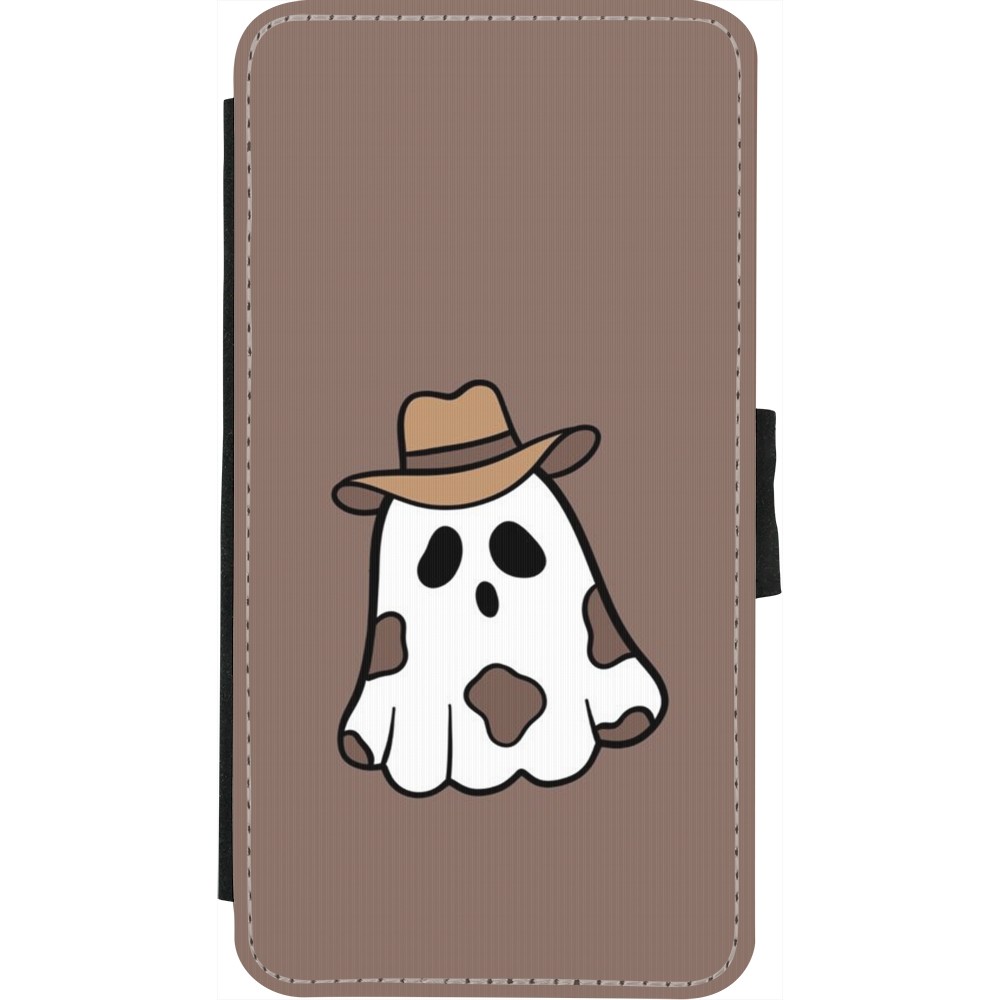 Coque iPhone X / Xs - Wallet noir Halloween 2024 cowboy ghost