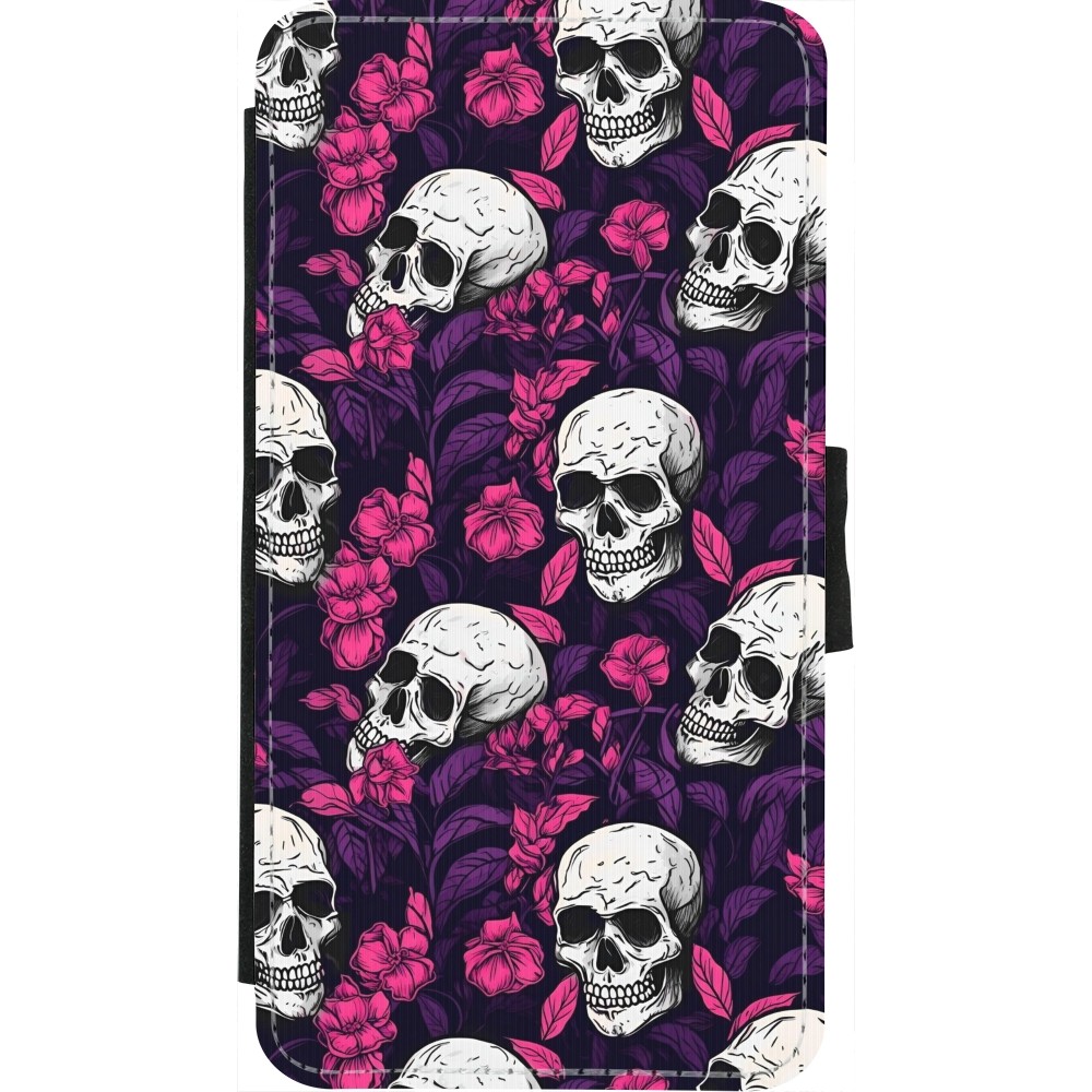 Coque iPhone X / Xs - Wallet noir Halloween 2024 romantic skulls