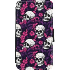 Coque iPhone X / Xs - Wallet noir Halloween 2024 romantic skulls