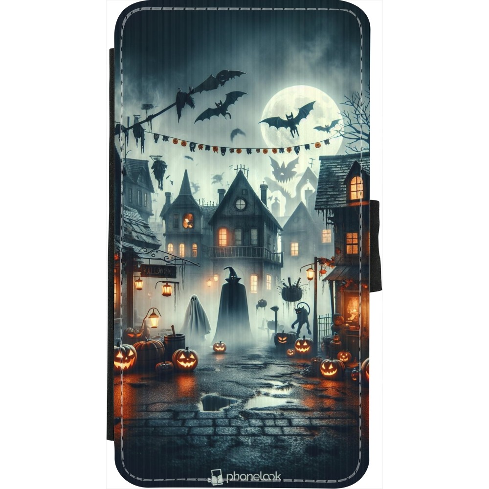 Coque iPhone X / Xs - Wallet noir Halloween Spookville