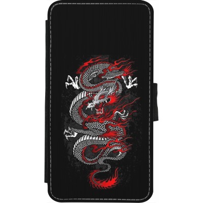 Coque iPhone X / Xs - Wallet noir Japanese style Dragon Tattoo Red Black