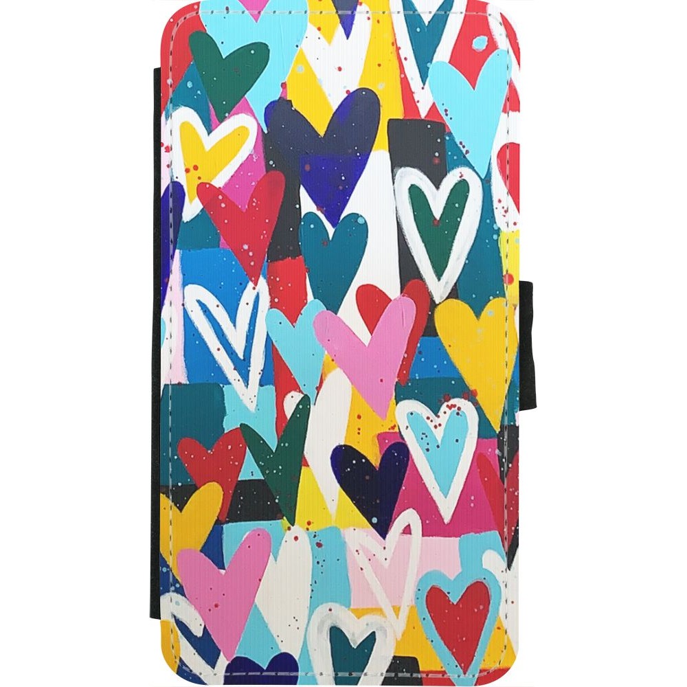 Coque iPhone X / Xs - Wallet noir Joyful Hearts