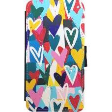 Coque iPhone X / Xs - Wallet noir Joyful Hearts