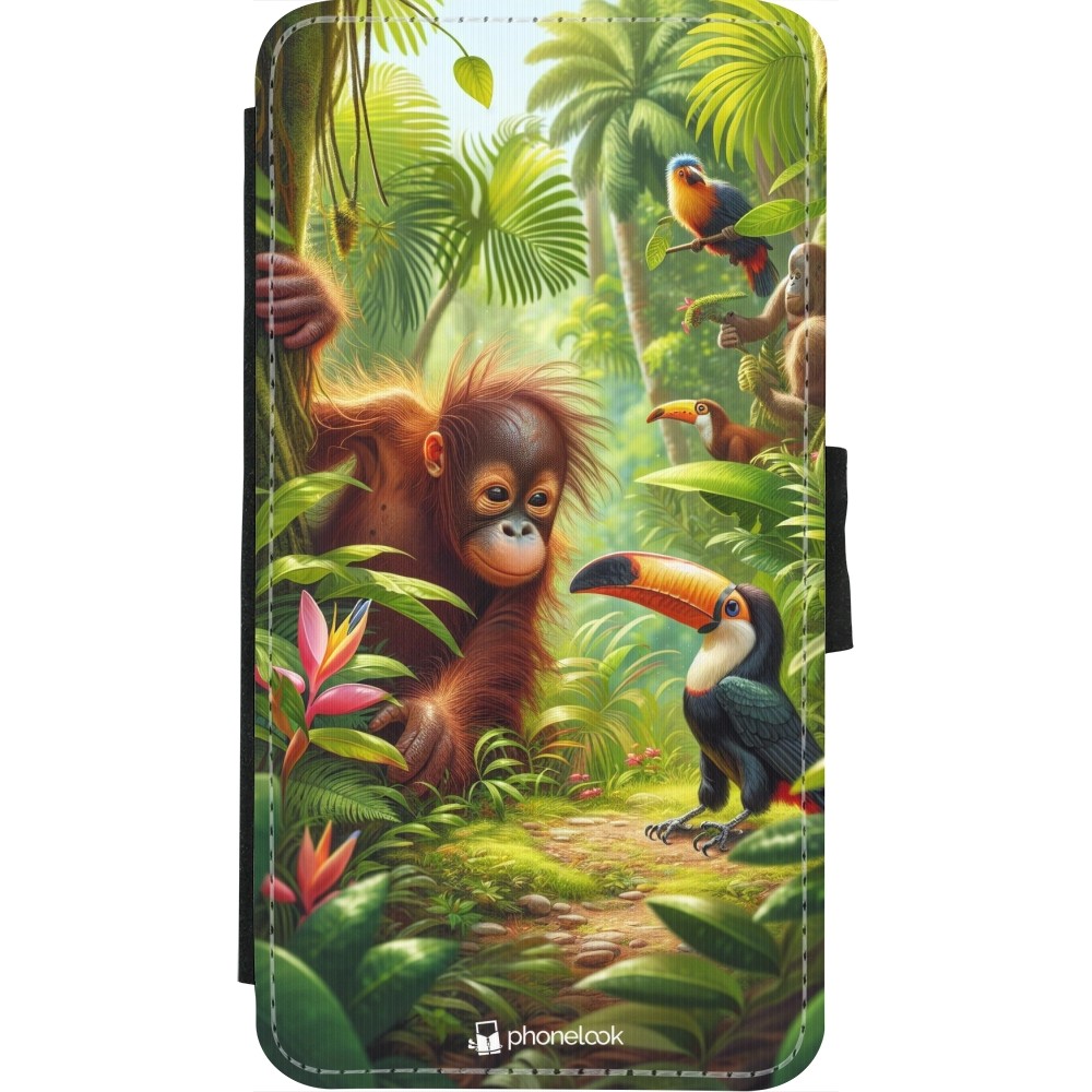 Coque iPhone X / Xs - Wallet noir Jungle Tropicale Tayrona