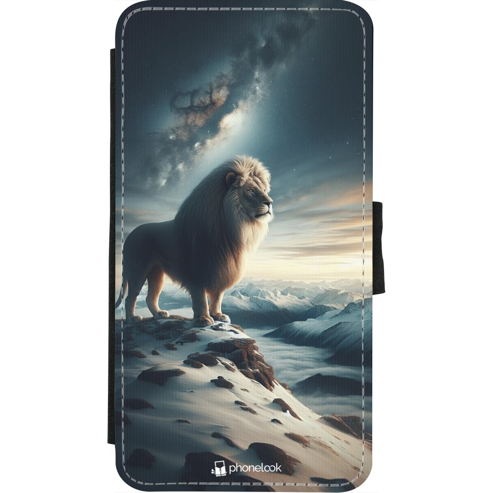 Coque iPhone X / Xs - Wallet noir Le lion blanc