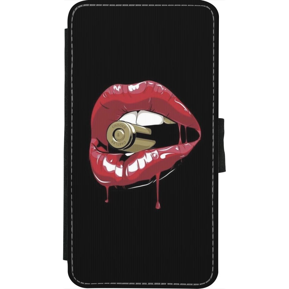 Coque iPhone X / Xs - Wallet noir Lips bullet