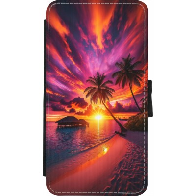 Coque iPhone X / Xs - Wallet noir Maldives Dusk Bliss