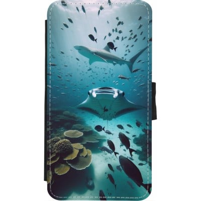 Coque iPhone X / Xs - Wallet noir Manta Lagon Nettoyage