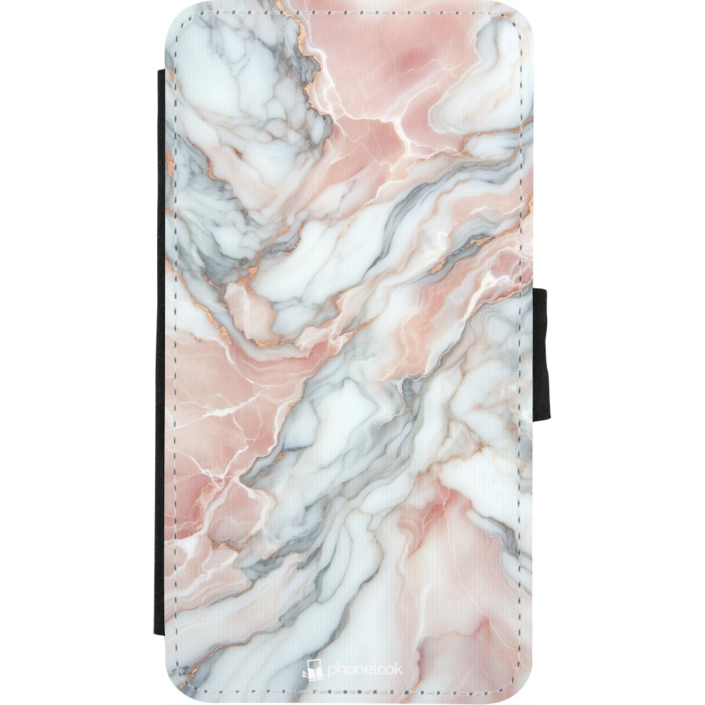 Coque iPhone X / Xs - Wallet noir Marbre Rose Lumineux