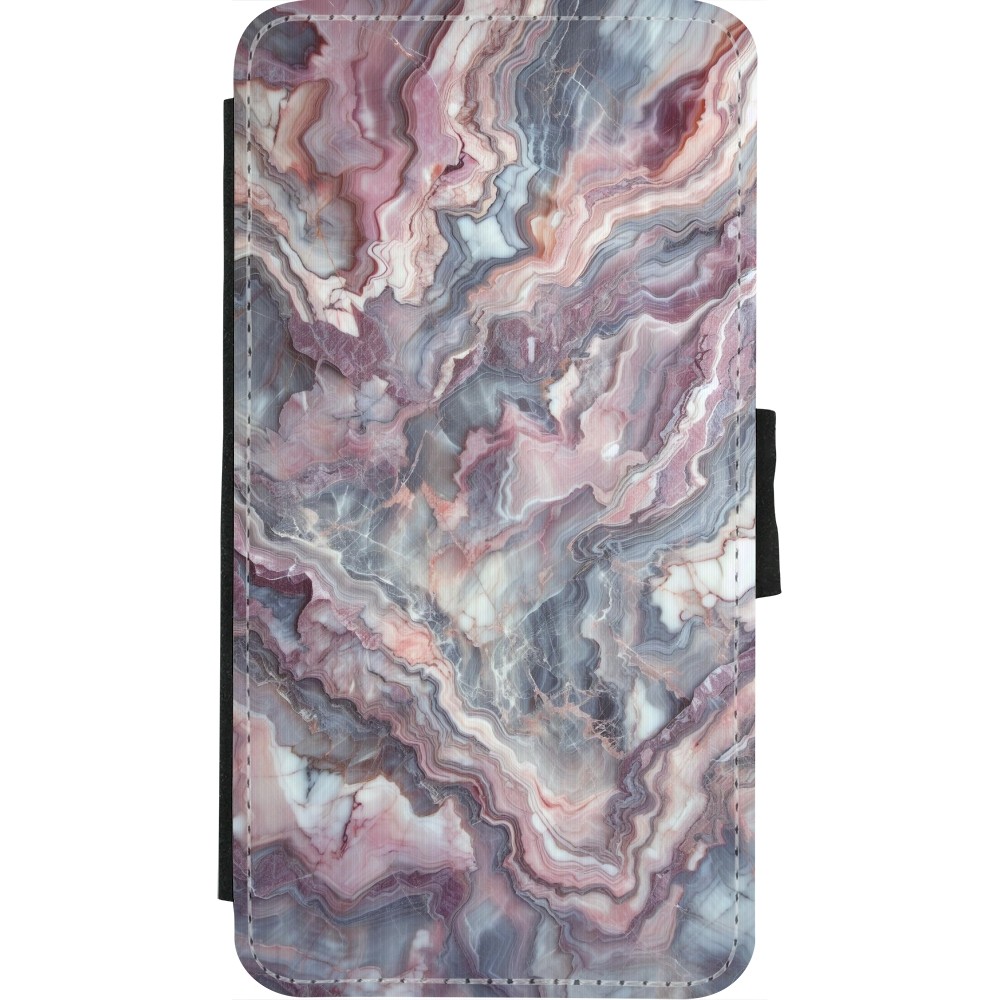 Coque iPhone X / Xs - Wallet noir Marbre violette argentée