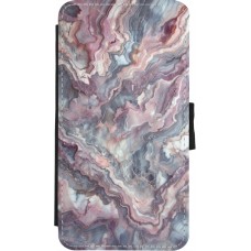 Coque iPhone X / Xs - Wallet noir Marbre violette argentée