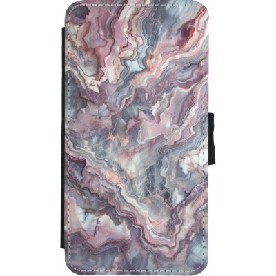 Coque iPhone X / Xs - Wallet noir Marbre violette argentée