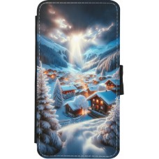 Coque iPhone X / Xs - Wallet noir Mont Neige Lumière