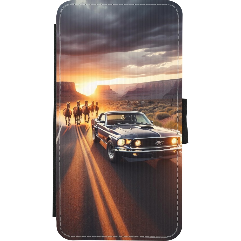 Coque iPhone X / Xs - Wallet noir Mustang 69 Grand Canyon