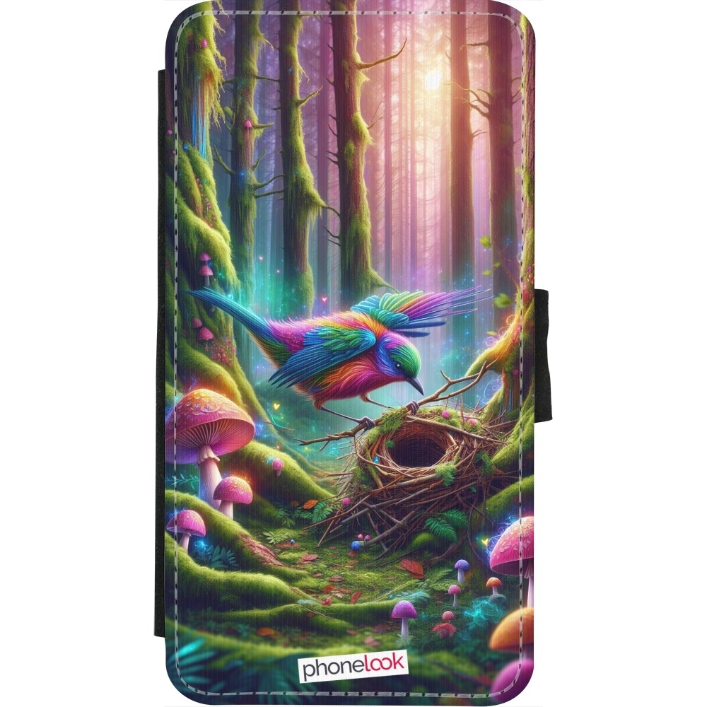 Coque iPhone X / Xs - Wallet noir Oiseau Nid Forêt