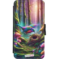 Coque iPhone X / Xs - Wallet noir Oiseau Nid Forêt