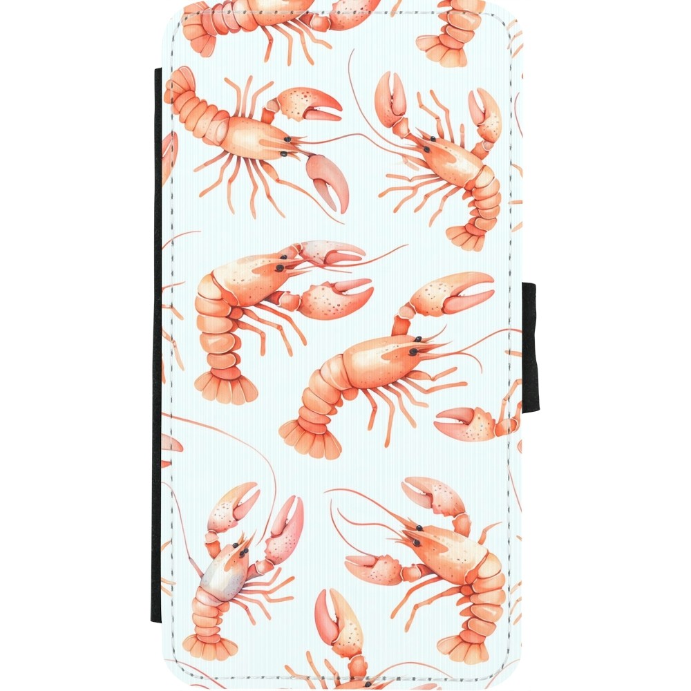 Coque iPhone X / Xs - Wallet noir Pattern de homards pastels