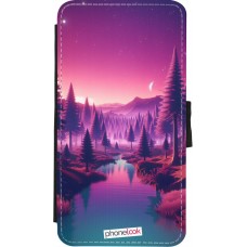 Coque iPhone X / Xs - Wallet noir Paysage Violet-Rose