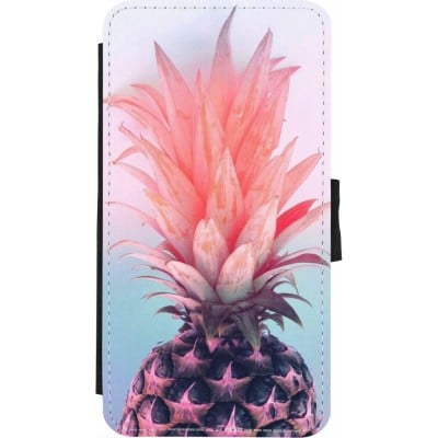 Coque iPhone X / Xs - Wallet noir Purple Pink Pineapple