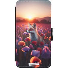 Coque iPhone X / Xs - Wallet noir Renard pourpre au crépuscule