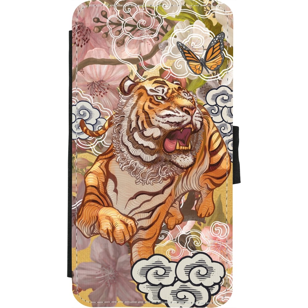 Coque iPhone X / Xs - Wallet noir Spring 23 japanese tiger