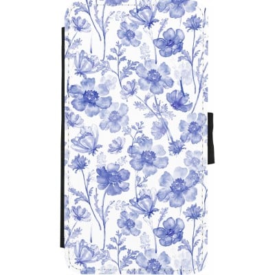 Coque iPhone X / Xs - Wallet noir Spring 23 watercolor blue flowers