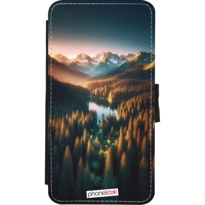 Coque iPhone X / Xs - Wallet noir Sunset Forest Lake