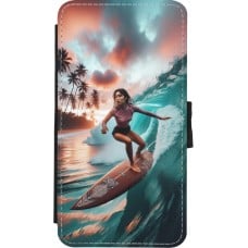 Coque iPhone X / Xs - Wallet noir Surfeuse Balinaise