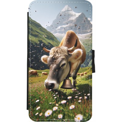 Coque iPhone X / Xs - Wallet noir Vache montagne Valais