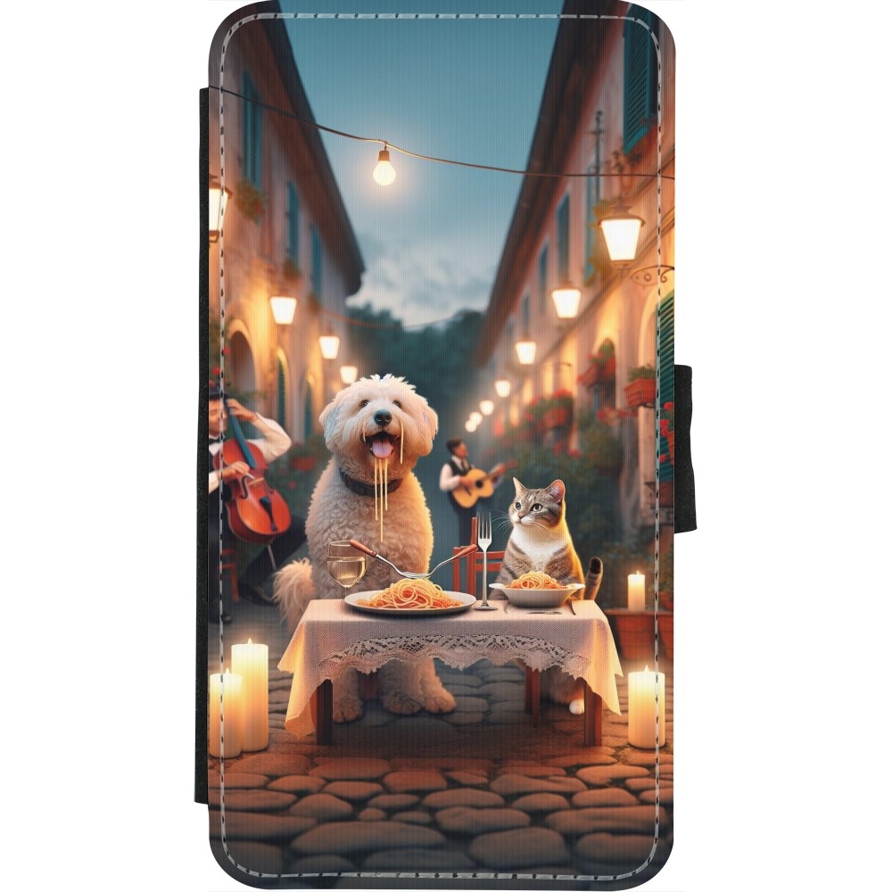 Coque iPhone X / Xs - Wallet noir Valentine 2024 Dog & Cat Candlelight