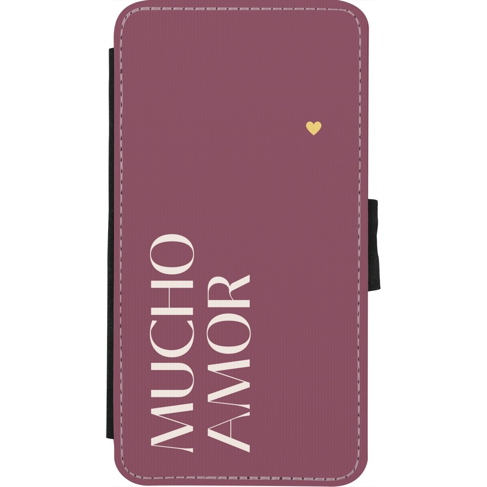 Coque iPhone X / Xs - Wallet noir Valentine 2024 mucho amor rosado