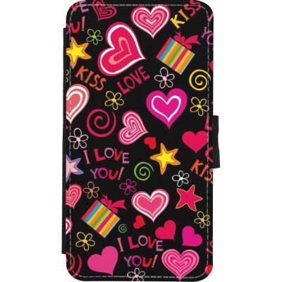 Coque iPhone X / Xs - Wallet noir Valentine 2023 love symbols