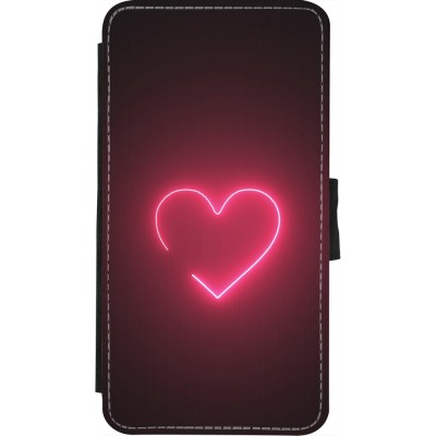 Coque iPhone X / Xs - Wallet noir Valentine 2023 single neon heart