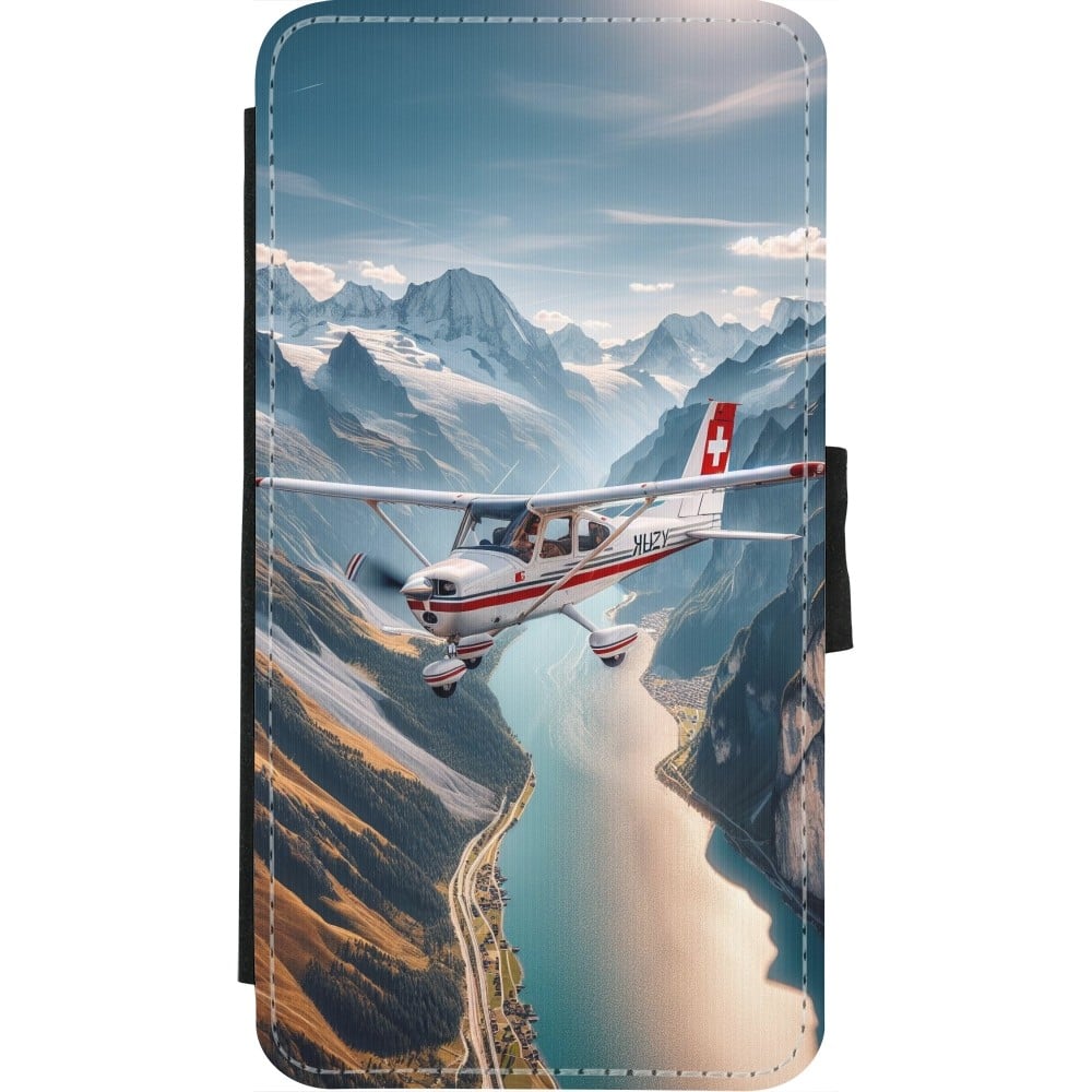 Coque iPhone X / Xs - Wallet noir Vol Alpin Suisse