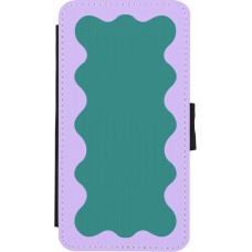 Coque iPhone X / Xs - Wallet noir Wavy Rectangle Green Purple