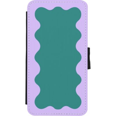 Coque iPhone X / Xs - Wallet noir Wavy Rectangle Green Purple