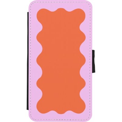 Coque iPhone X / Xs - Wallet noir Wavy Rectangle Orange Pink