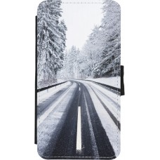 Coque iPhone X / Xs - Wallet noir Winter 22 Snowy Road